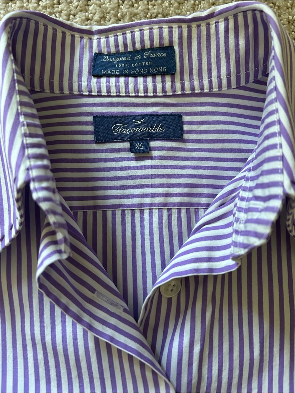 Vintage Faconnable Striped Lavender & White Dress Shirt Size XS